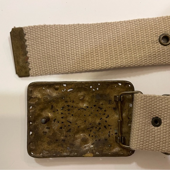 Canvas Beige 1 1/2” Belt Enamel Floral Filigree Buckle Boho Size M/L - Picture 6 of 7